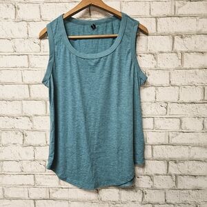 Women's Teal Sleeveless Top Round Neck Size L Polyester Blend